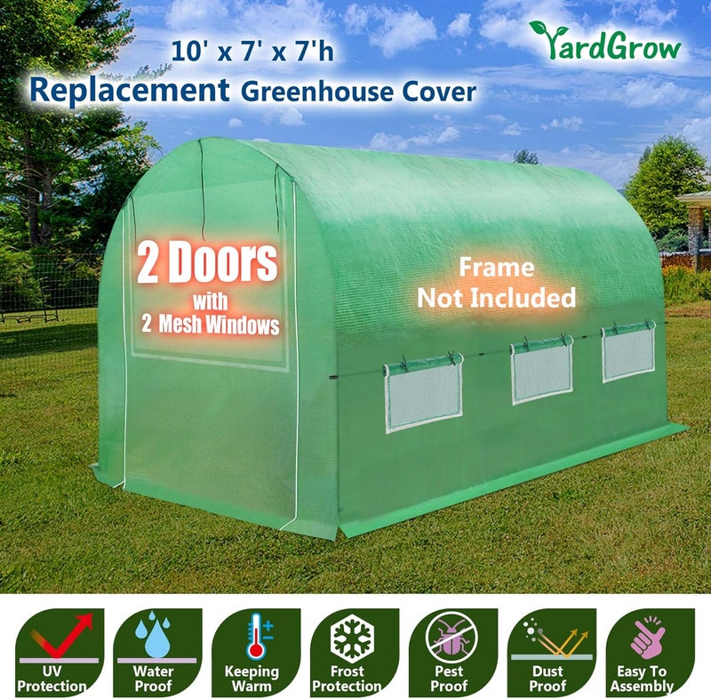 YardGrow Greenhouse Replacement Cover Larger Walk in Outdoor Plant Gardening Greenhouse, 2-Doors with 2 Mesh Windows, Frame Does NOT Included (10'x7'x7') - Image 2